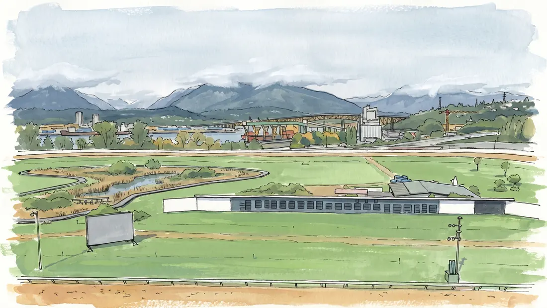 Hastings track and infield below the North Shore mountains