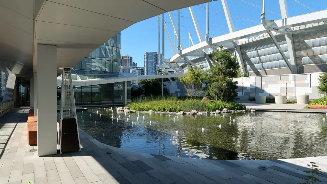 Rooftop garden pond at Parq Vancouver