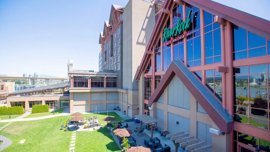 River Rock casino glass gable with its sign